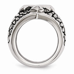 Stainless Steel Men's Antiqued Cross Caviar Ring with Polished Finish - 9 - 9