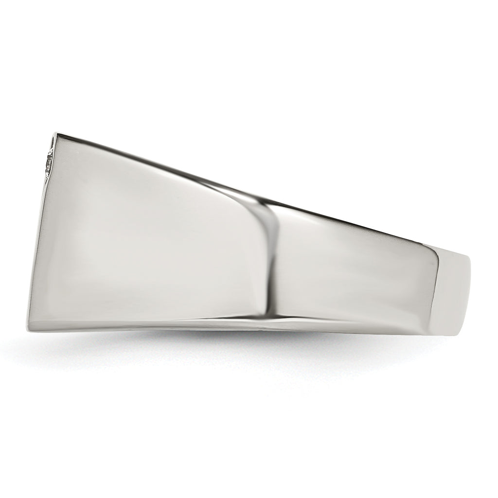 Stainless Steel Polished WithCZ Signet Ring