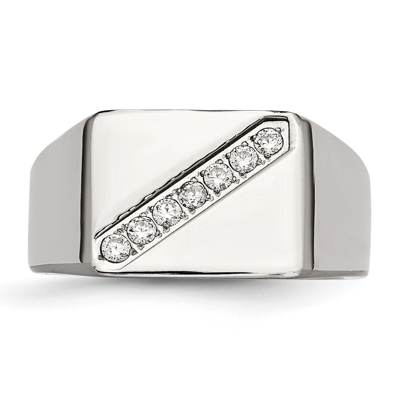 Stainless Steel Polished WithCZ Signet Ring