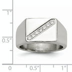 Stainless Steel Polished WithCZ Signet Ring
