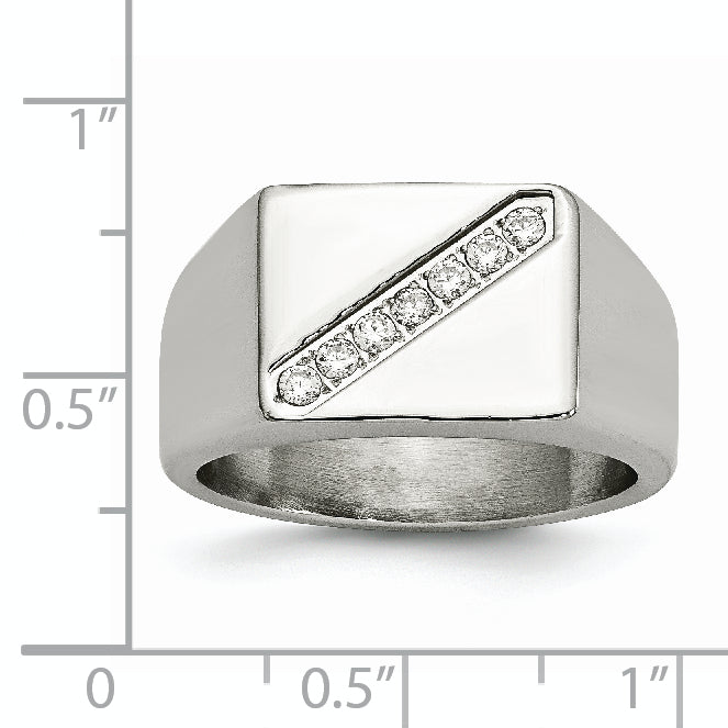 Stainless Steel Polished WithCZ Signet Ring