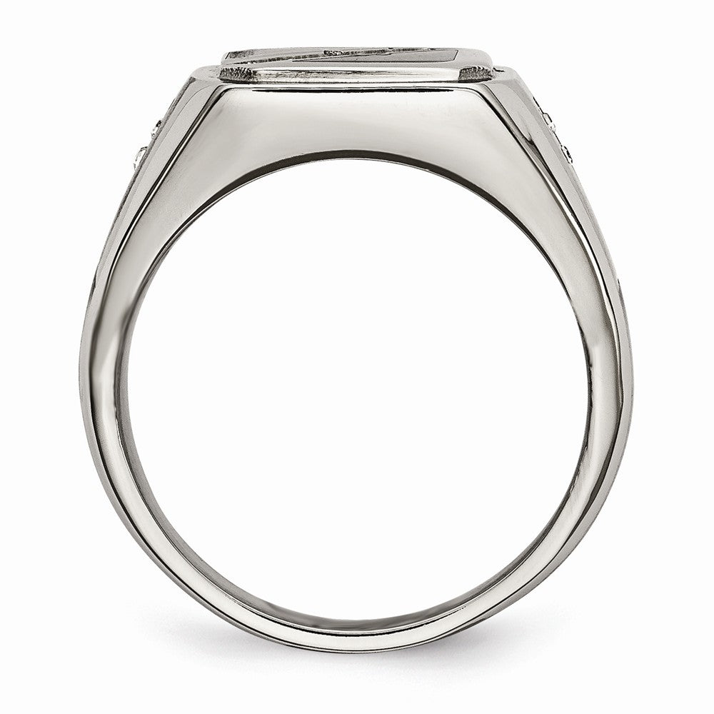 Sophia Jewelers Men's Polished Stainless Steel Ring with Black Enamel & CZ - 9