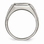 Sophia Jewelers Men's Polished Stainless Steel Ring with Black Enamel & CZ