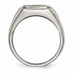 Stainless Steel Satin & Polished w/Black Enamel CZ Ring