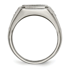 Stainless Steel Brushed and Polished with Black Enamel CZ Ring