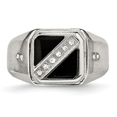 Stainless Steel Brushed and Polished with Black Enamel CZ Ring