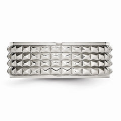 Sophia Jewelers Polished Stainless Steel Wedding Band Elegant 8mm Studded Design - 8 - 8