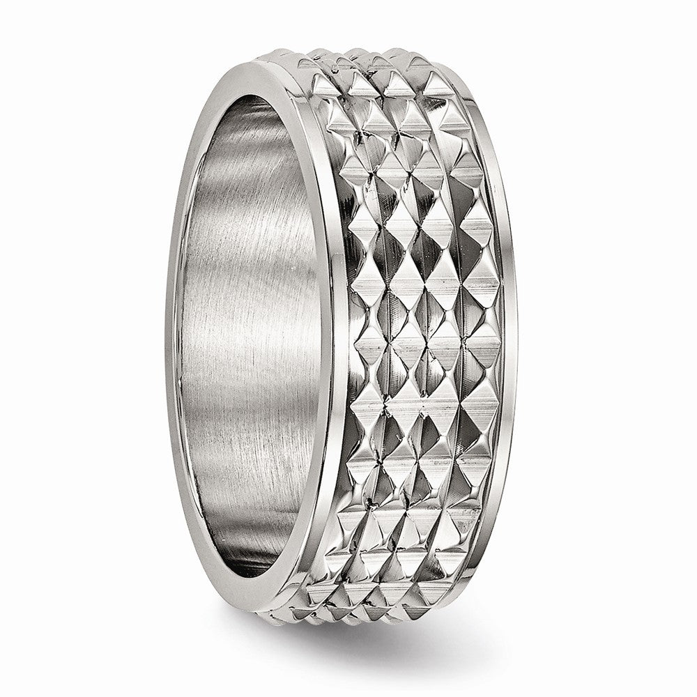 Sophia Jewelers Polished Stainless Steel Wedding Band Elegant 8mm Studded Design - 8 - 8