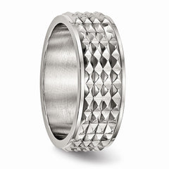 Sophia Jewelers Polished Stainless Steel Wedding Band Elegant 8mm Studded Design - 8 - 8