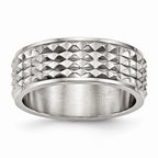 Sophia Jewelers Polished Stainless Steel Wedding Band Elegant 8mm Studded Design