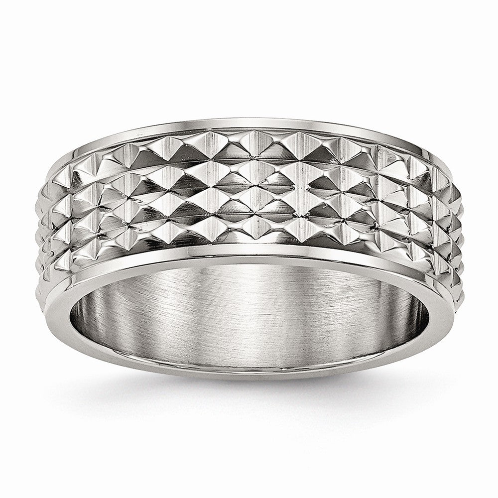 Sophia Jewelers Polished Stainless Steel Wedding Band Elegant 8mm Studded Design - 8 - 8