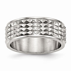 Sophia Jewelers Polished Stainless Steel Wedding Band Elegant 8mm Studded Design - 8 - 8