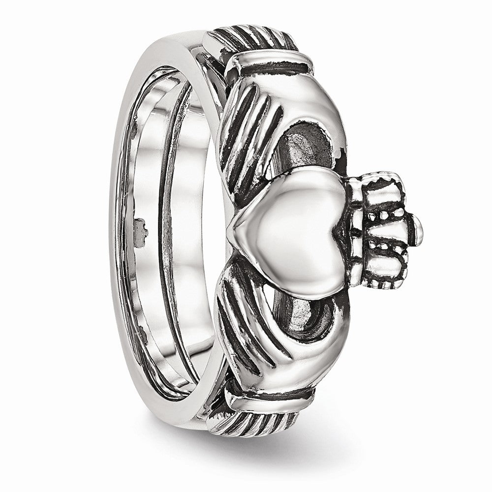 Sophia Jewelers Stainless Steel Claddagh Ring Polished Antique Finish