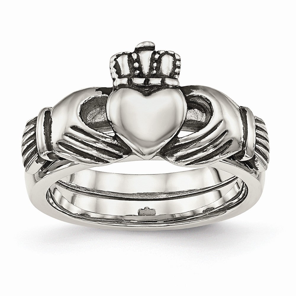 Sophia Jewelers Stainless Steel Claddagh Ring Polished Antique Finish Main image