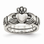 Sophia Jewelers Stainless Steel Claddagh Ring Polished Antique Finish