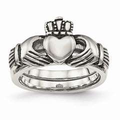 Sophia Jewelers Stainless Steel Claddagh Ring Polished Antique Finish