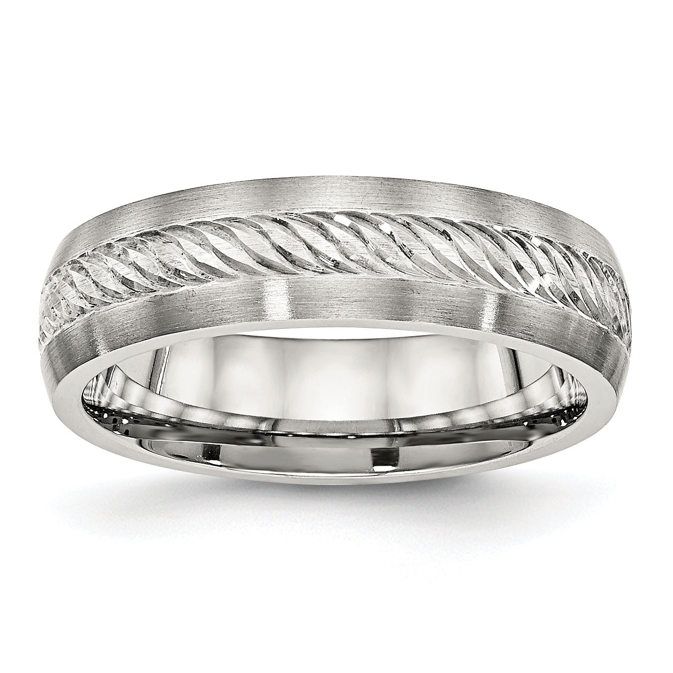 Stainless Steel WithSterling Silver Inlay Brushed Diamond Cut 6mm Band Main image