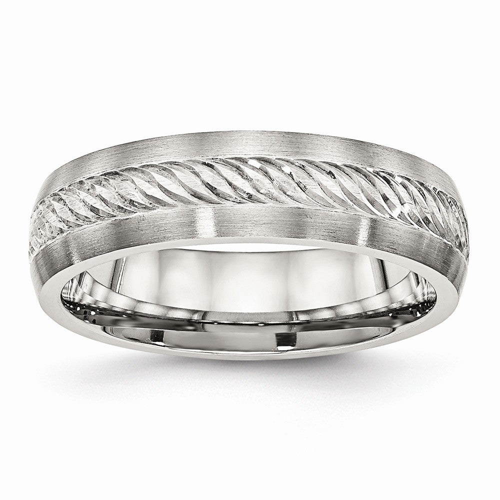Sophia Jewelers Stainless Steel Wedding Band with Silver Inlay Elegant Brushed Finish - 8