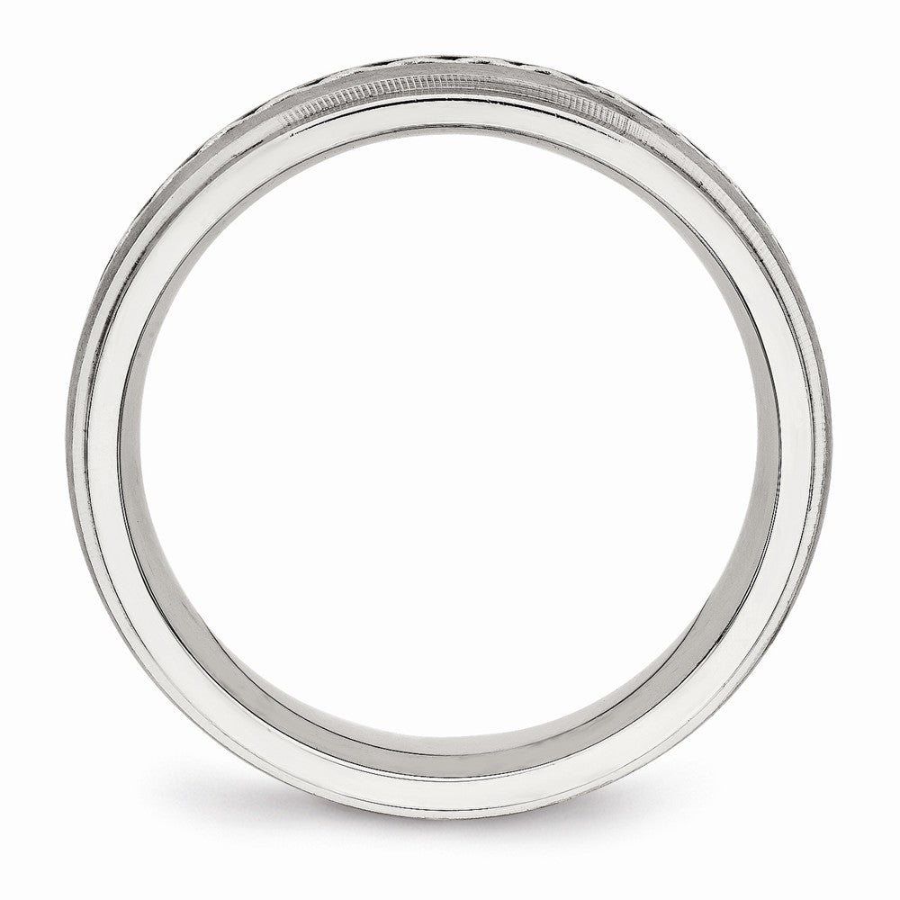 Stainless Steel Wedding Band with Silver Braid Inlay and Polished Finish - 8