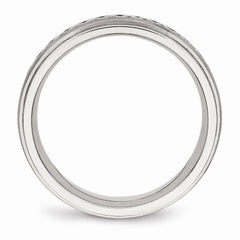 Stainless Steel Wedding Band with Silver Braid Inlay and Polished Finish - 8
