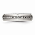 Stainless Steel Wedding Band with Silver Braid Inlay and Polished Finish
