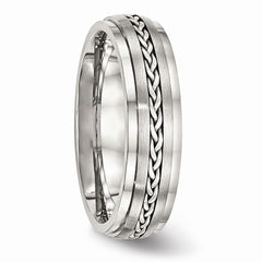 Stainless Steel Wedding Band with Silver Braid Inlay and Polished Finish - 8
