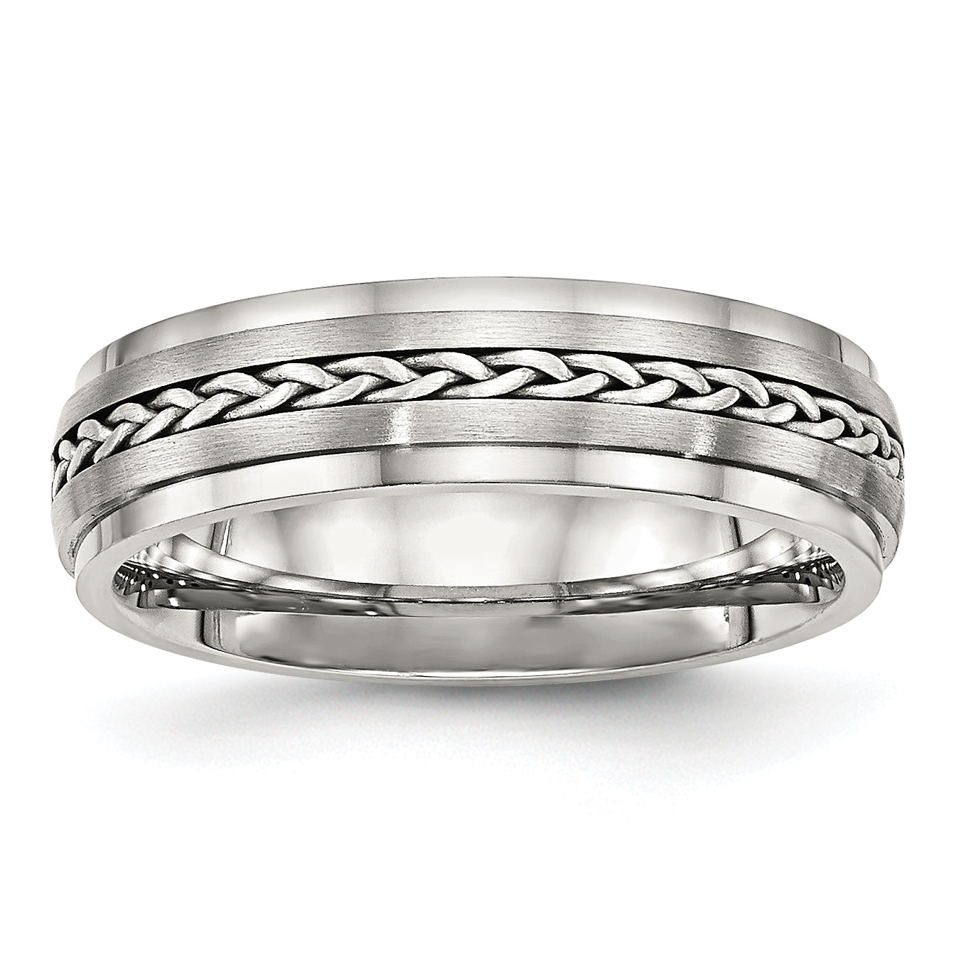 Stainless Steel WithSterling Silver Braid Inlay Brushed/Polished 6mm Band Main image