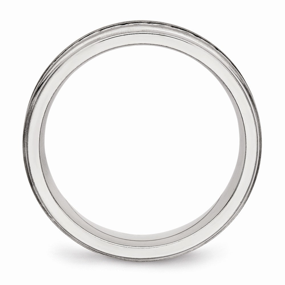 Stainless Steel Wedding Band with Silver Inlay Elegant Polished Finish - 8