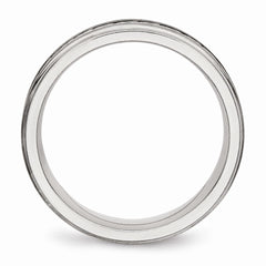 Stainless Steel Wedding Band with Silver Inlay Elegant Polished Finish - 8