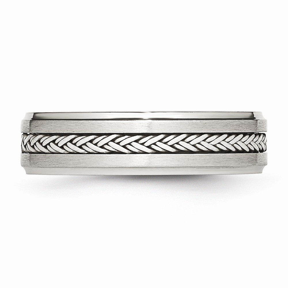 Stainless Steel Wedding Band with Silver Inlay Elegant Polished Finish
