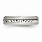 Stainless Steel Wedding Band with Silver Inlay Elegant Polished Finish