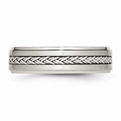 Stainless Steel Wedding Band with Silver Inlay Elegant Polished Finish - 8
