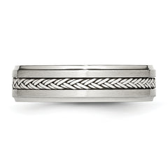 Stainless Steel WithSterling Silver Braid Inlay Brushed/Polished 6mm Band