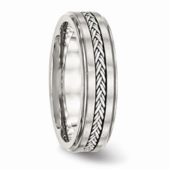 Stainless Steel Wedding Band with Silver Inlay Elegant Polished Finish - 8
