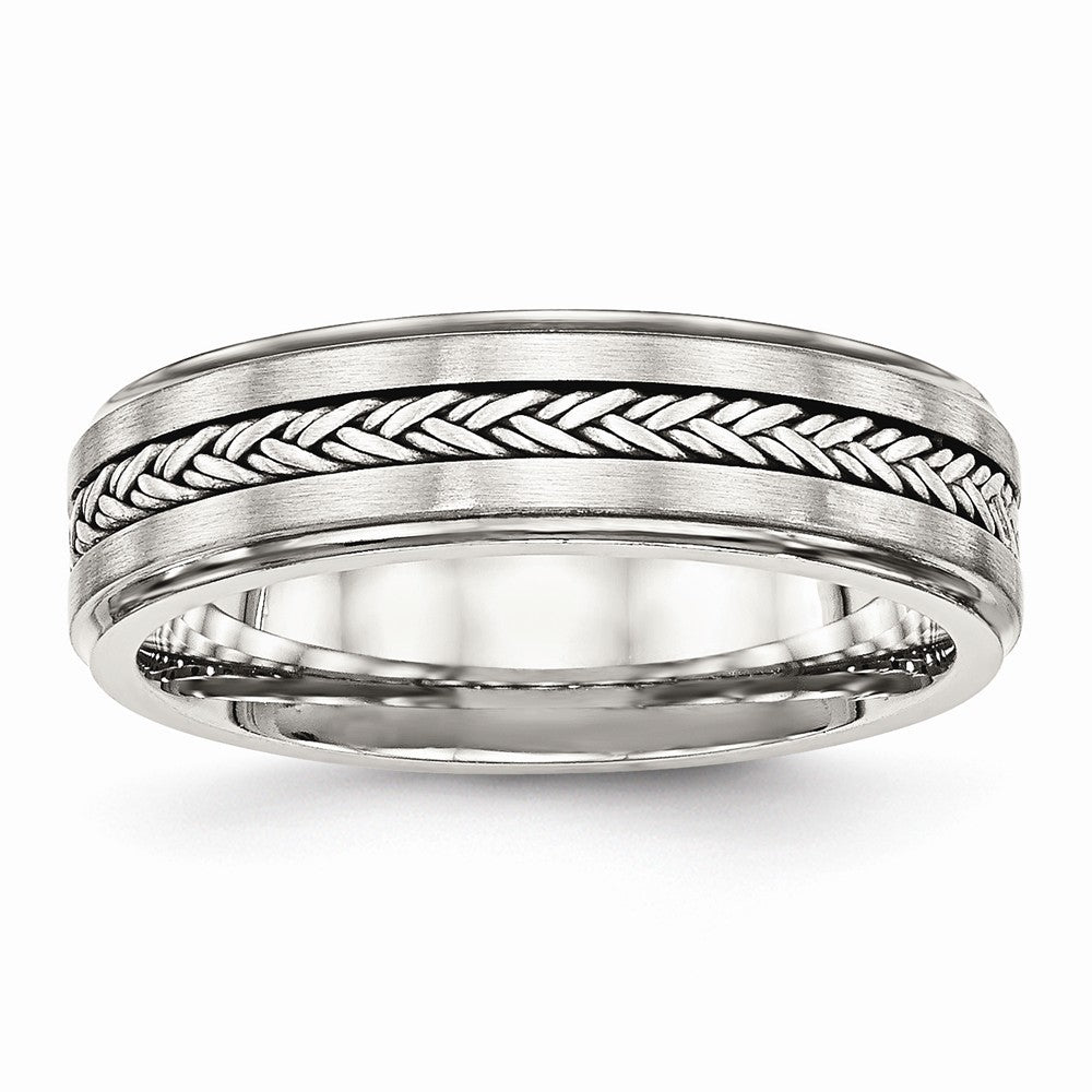 Stainless Steel Wedding Band with Silver Inlay Elegant Polished Finish Main image
