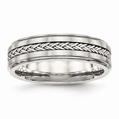 Stainless Steel Wedding Band with Silver Inlay Elegant Polished Finish - 8