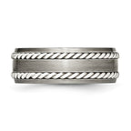 Twisted Brushed Wedding Band in Stainless Steel & Sterling Silver, 8mm
