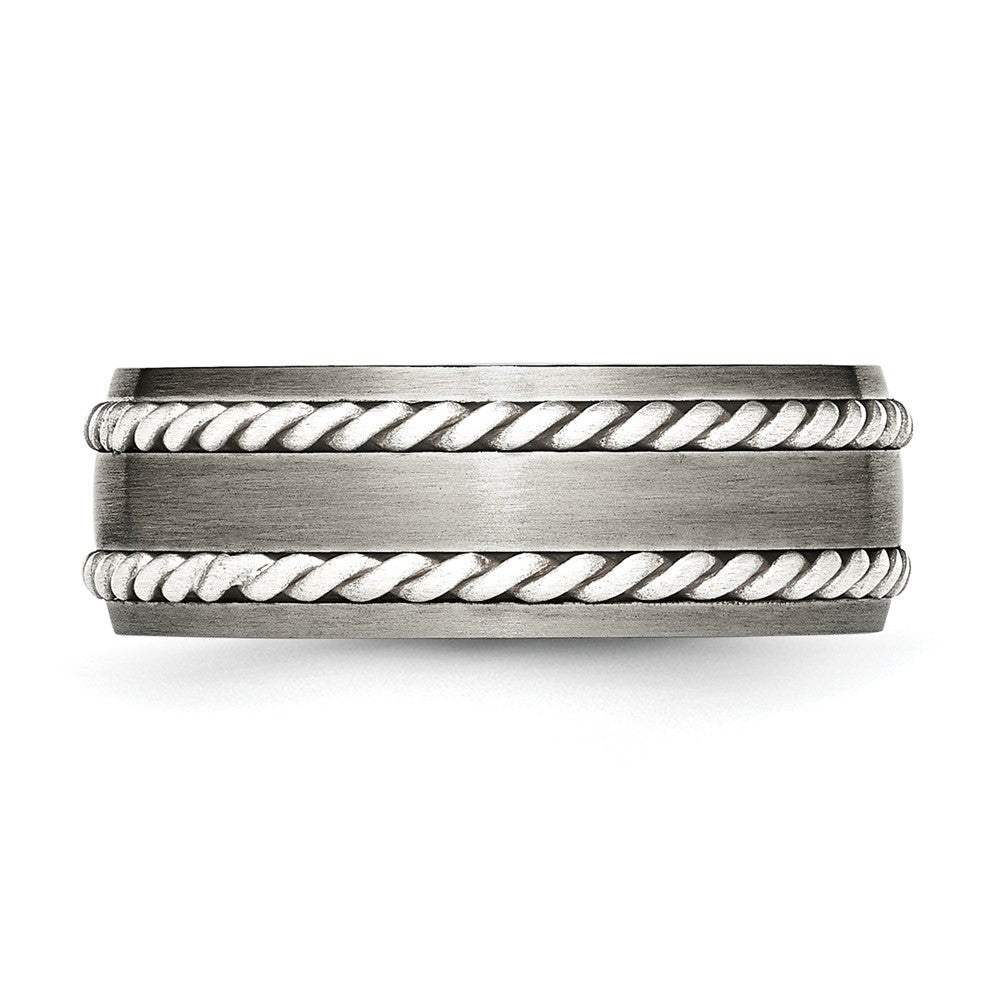 Twisted Brushed Wedding Band in Stainless Steel & Sterling Silver, 8mm