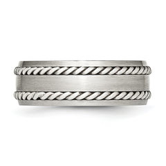 Stainless Steel WithSterling Silver Double Twisted Brushed 8mm Band