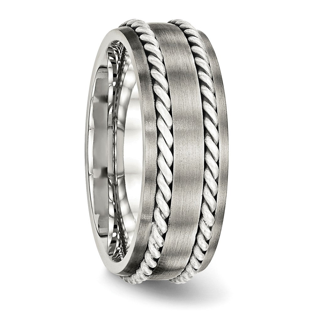 Twisted Brushed Wedding Band in Stainless Steel & Sterling Silver, 8mm