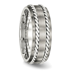 Sophia Jewelers Stainless Steel Wedding Band with Silver Twist Inlay - 8
