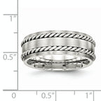 Stainless Steel WithSterling Silver Double Twisted Brushed 8mm Band