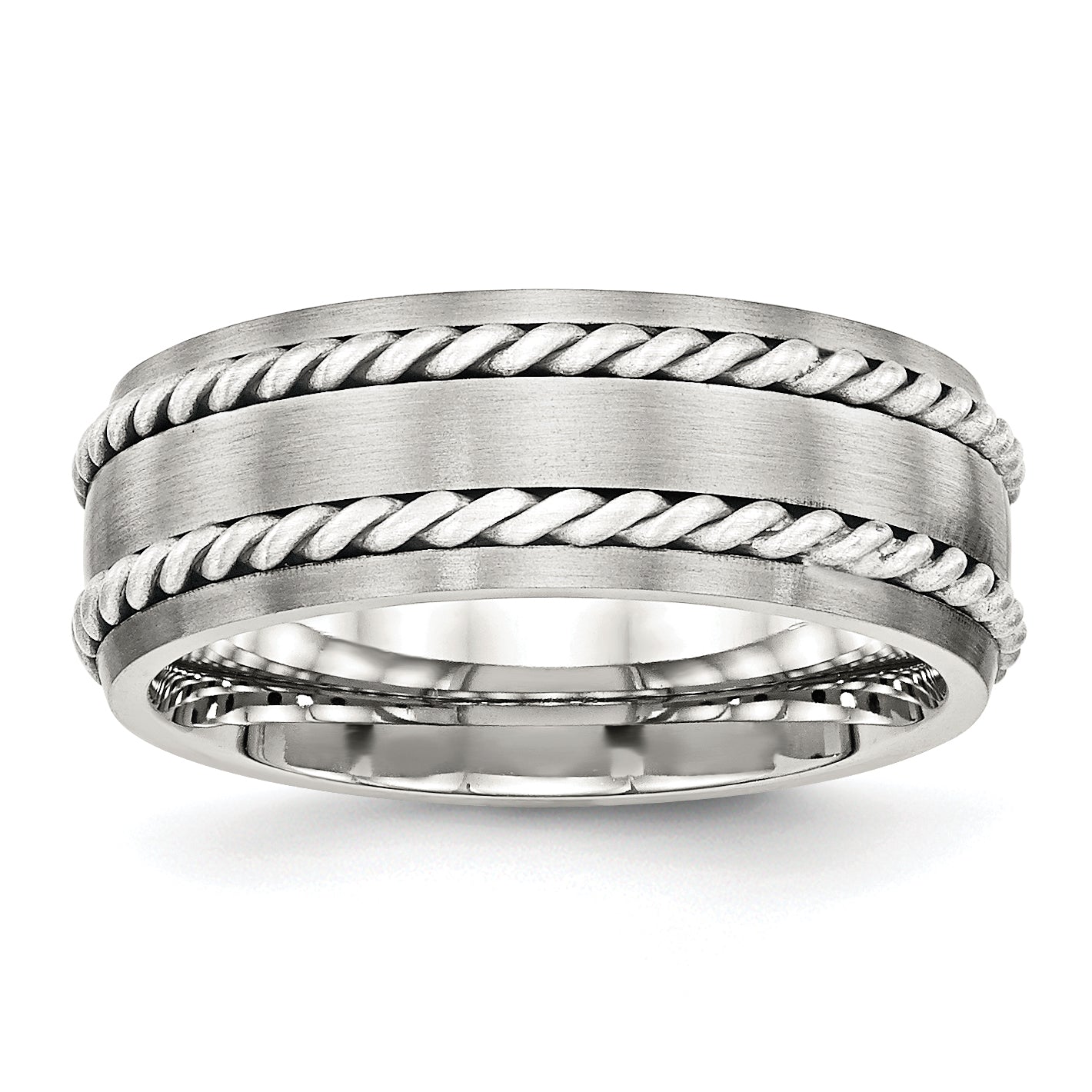 Stainless Steel WithSterling Silver Double Twisted Brushed 8mm Band Main image