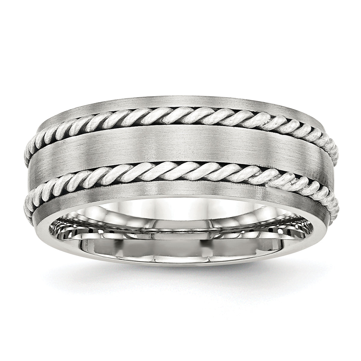 Stainless Steel WithSterling Silver Double Twisted Brushed 8mm Band