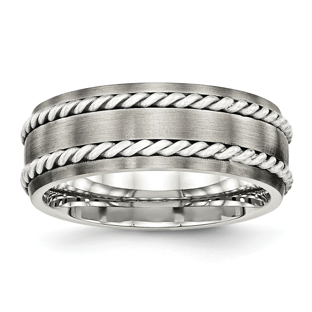 Twisted Brushed Wedding Band in Stainless Steel & Sterling Silver, 8mm