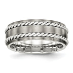Twisted Brushed Wedding Band in Stainless Steel & Sterling Silver, 8mm