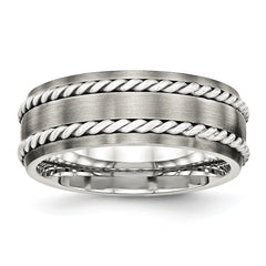 Sophia Jewelers Stainless Steel Wedding Band with Silver Twist Inlay - 8