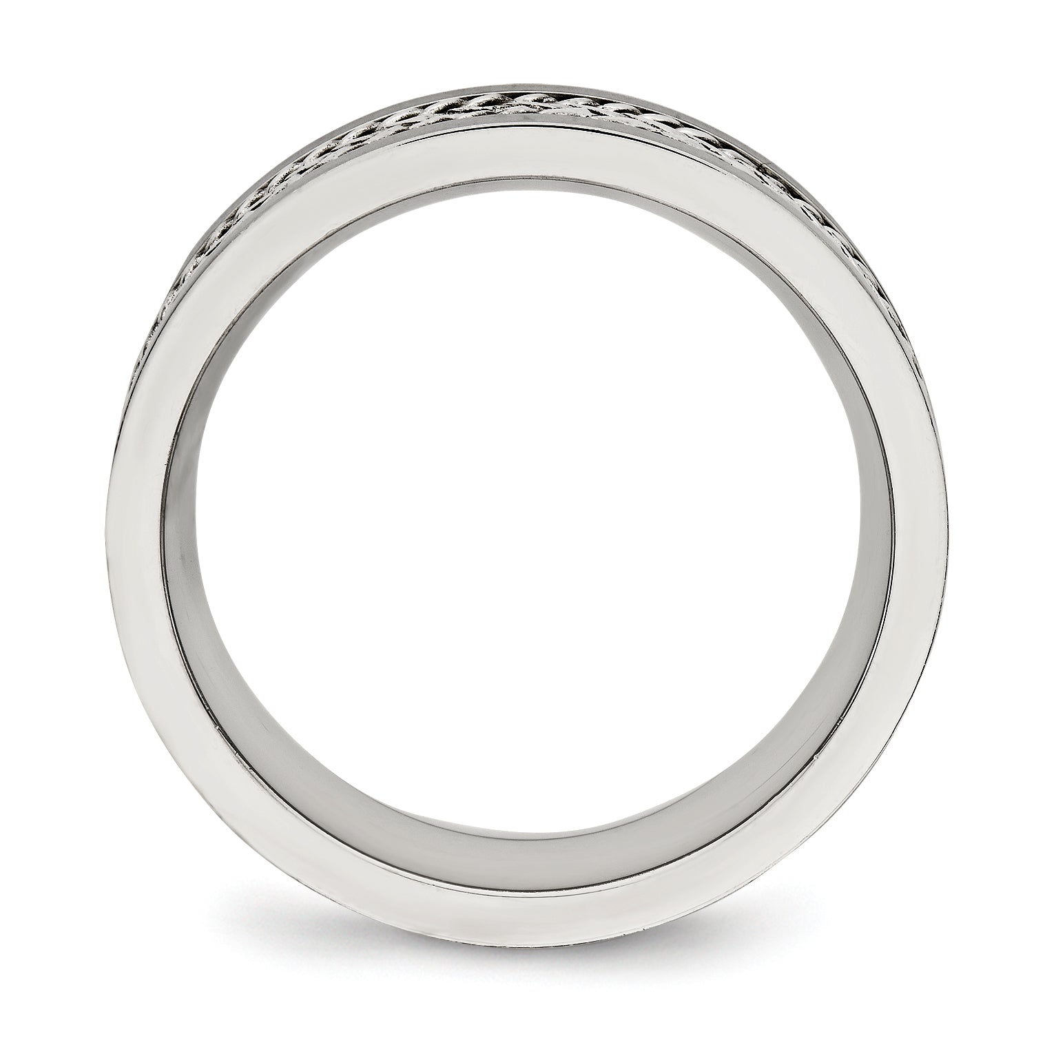 Stainless Steel WithSterling Silver Inlay Polished/Brushed Edge 7mm Band Secondary image