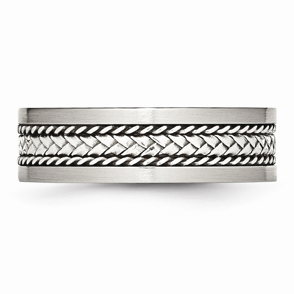 Sophia Jewelers Stainless Steel Wedding Band with Silver Inlay Finish - 8