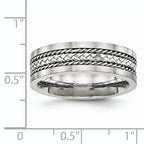 Stainless Steel WithSterling Silver Inlay Polished/Brushed Edge 7mm Band
